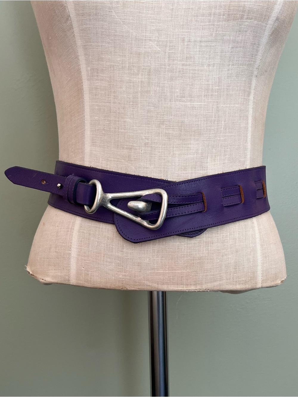 Vintage Purple Leather Waist AduCinch Belt with Silver Buckle - adjustable